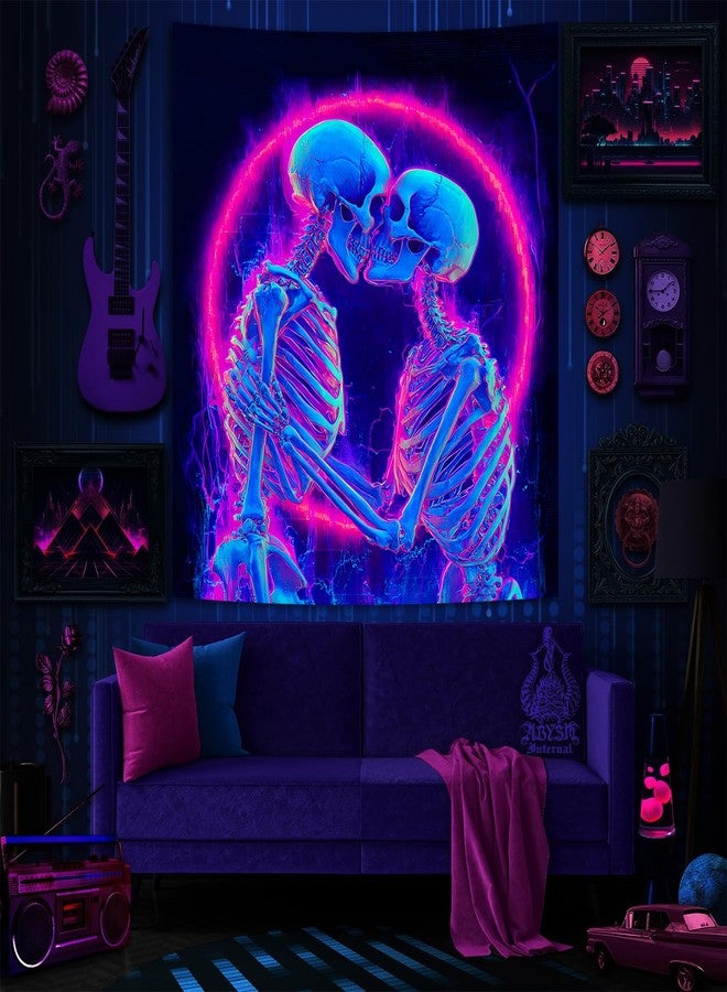 Manicer Blacklight Skull Tapestry - UV Reactive Neon The Kissing Lovers Skeleton Wall Hanging, Glow in the Dark Gothic Art Poster for Bedroom, Living Room, Party Decor - 30" x 40" - Image 3